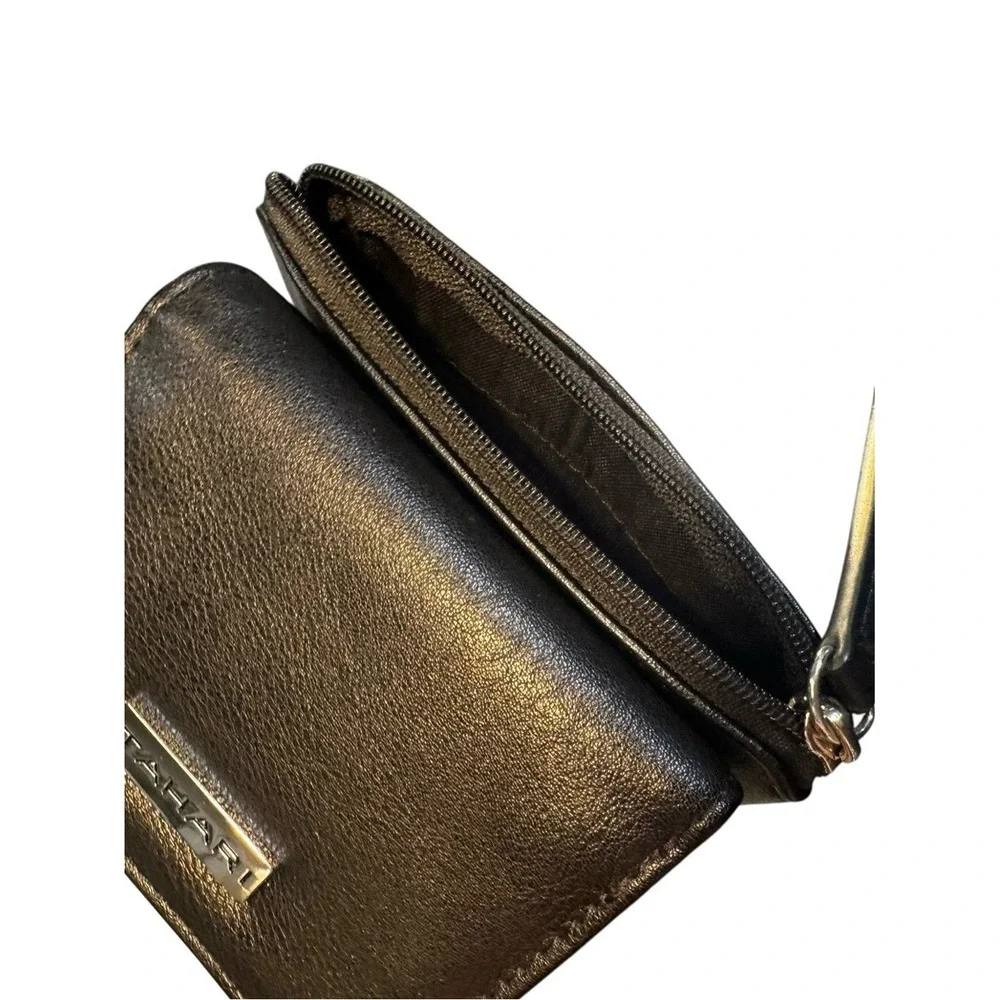 Tahari Black‎ Pebbled Leather Bifold Wallet with Logo Plaque